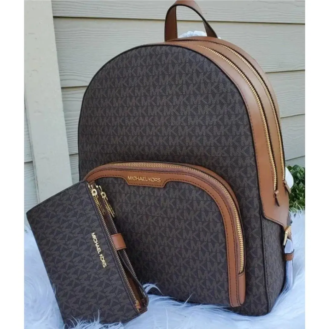 Michael Kors Jaycee Large Backpack + Wallet Set IN Brown