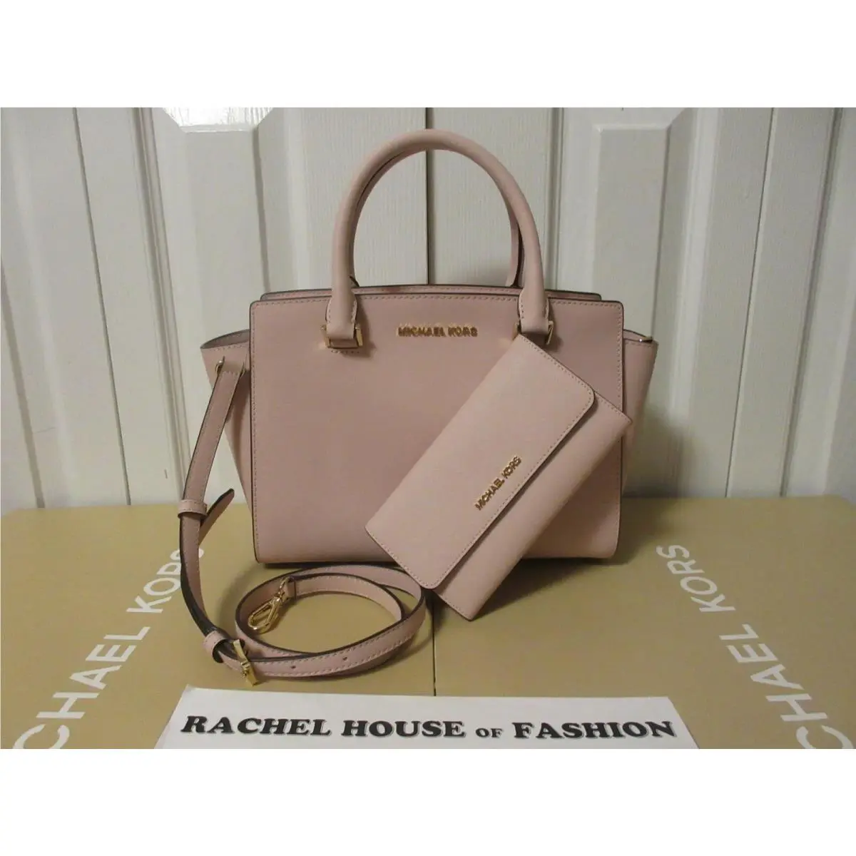 Michael Kors Selma Medium Top Zip Satchel Leather Crossbody and Wallet Set