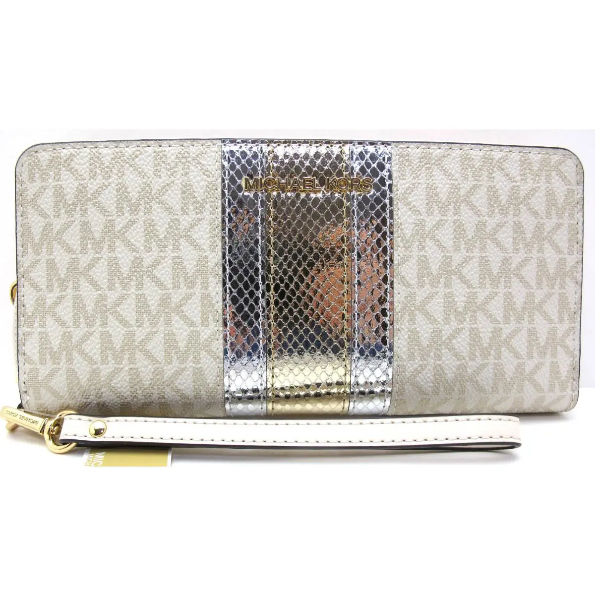 Michael Kors Jet Set Travel Lg Continental MK Signature Wallet Pale Gold