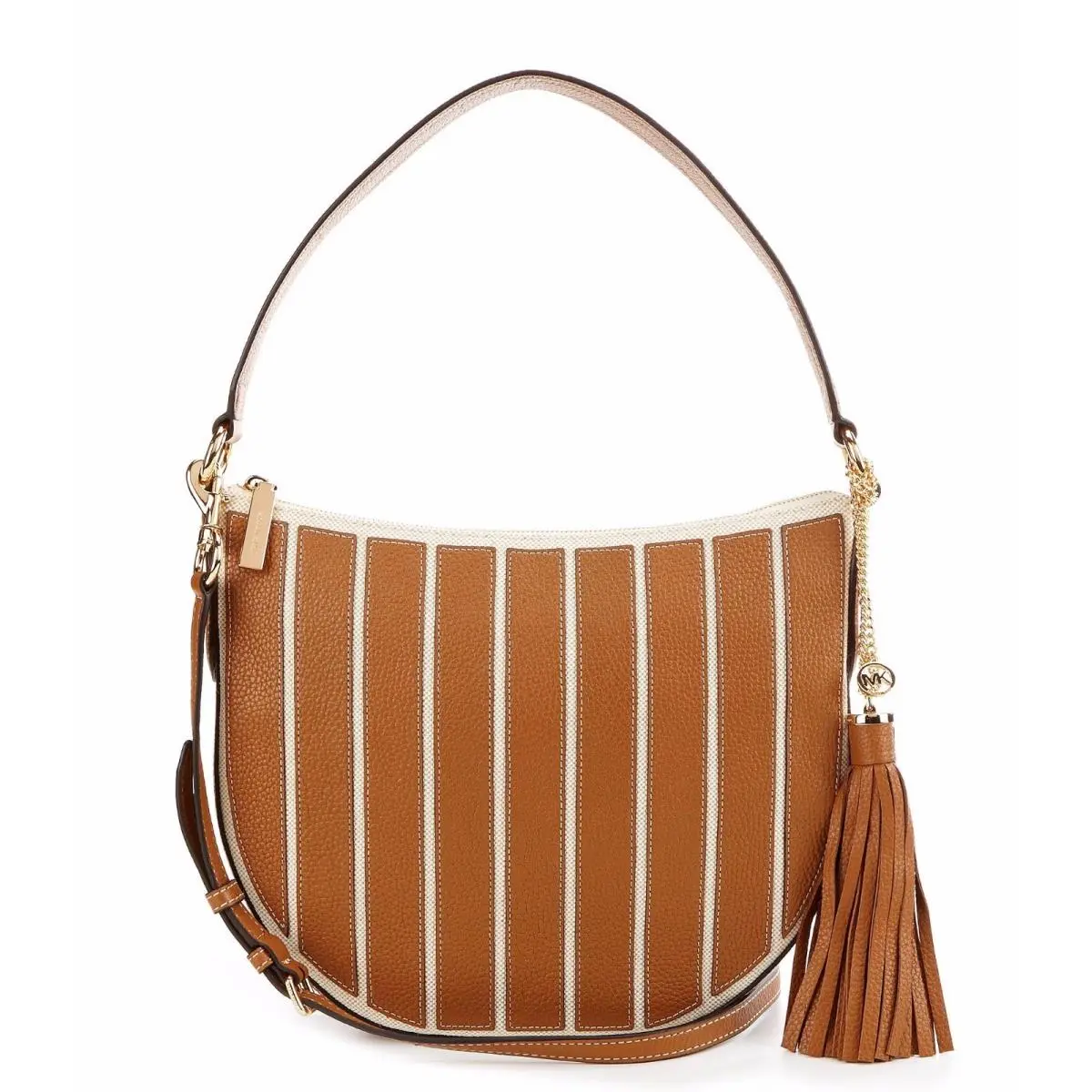Michael Kors Brooklyn Grommet Applique Stripe Canvas MD Hobo Bag Nat/acorn