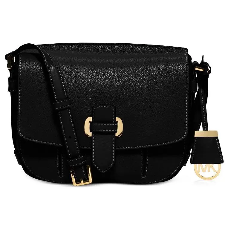 Michael Kors Romy Medium Messenger Black /gold Leather Handbag