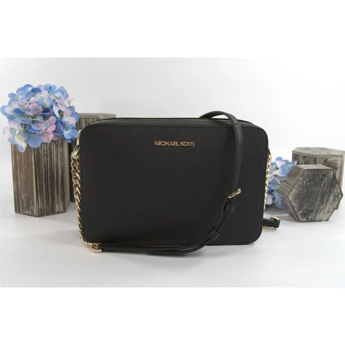 Michael Kors Jet Set Black Leather Large East West Crossbody Bag