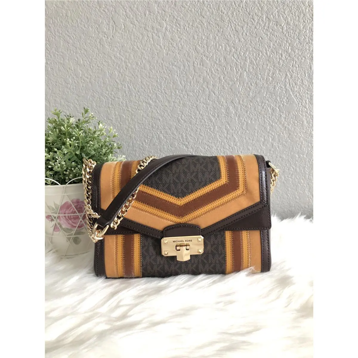 Michael Kors Kinsley Medium Shoulder Flap Crossbody Marigold Multi Color
