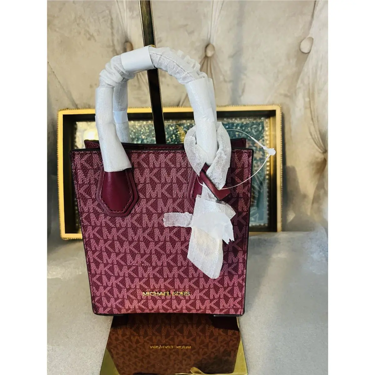 Michael Kors Mercer XS Mulberry Signature North South NS Handbag Crossbody Bag