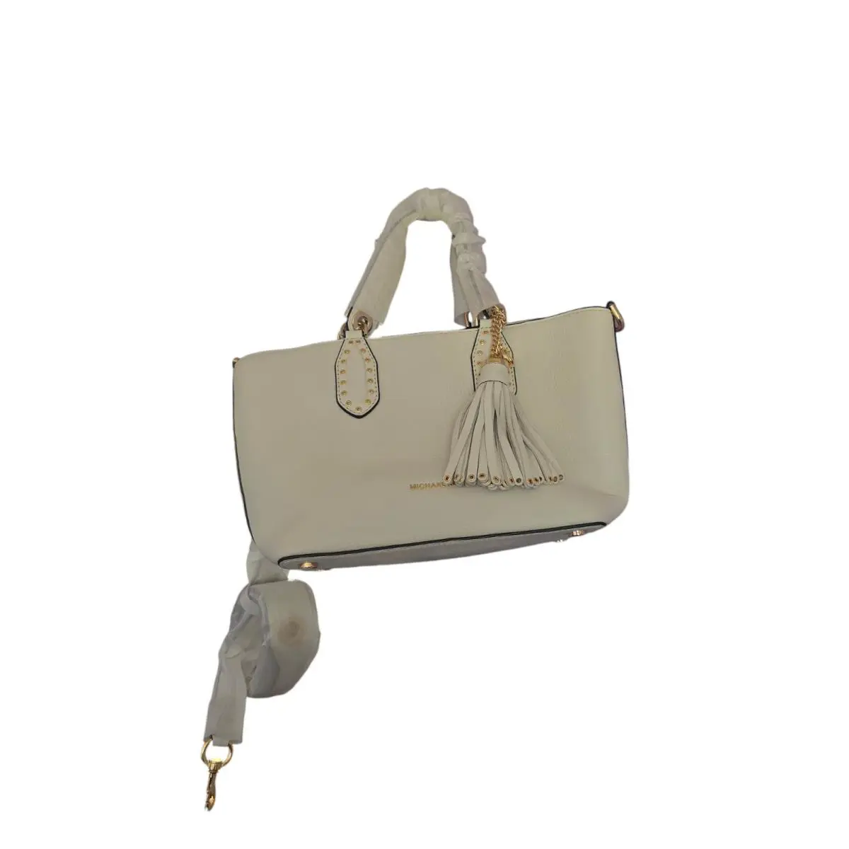 Michael Kors Optic White Brooklyn Small Leather Tote Satchel Bag