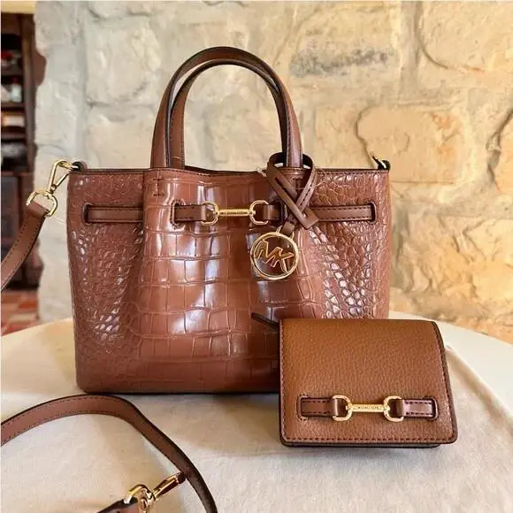 Michael Kors Carson Small Crocodile Embossed Crossbody Satchel + Flap Wallet