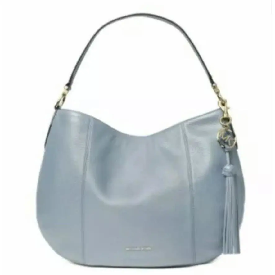 Michael Kors Pale Blue Pebbled Leather Large Brooke Hobo Shoulder Purse Bag