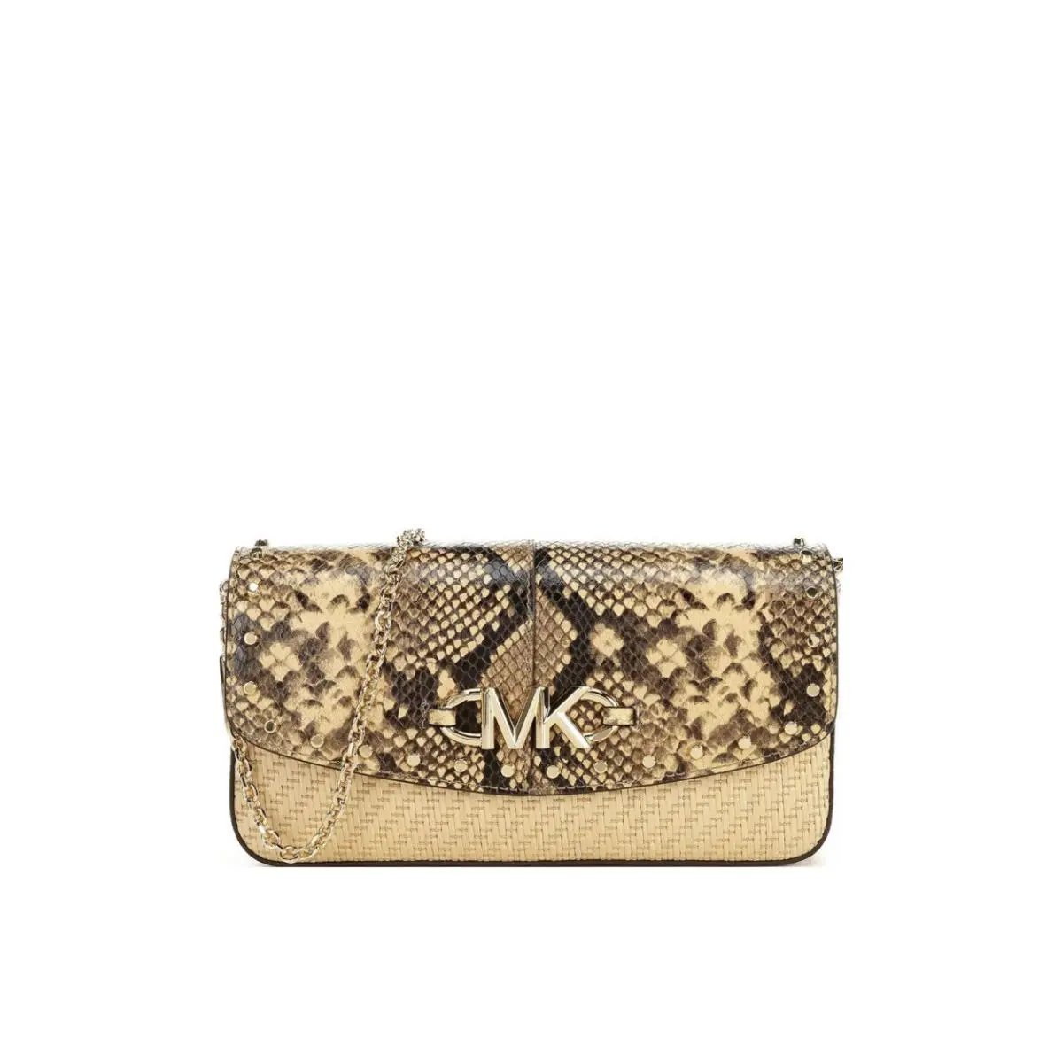 Michael Kors Izzy Large Clutch Crossbody Convertible in Natural Gold Cha
