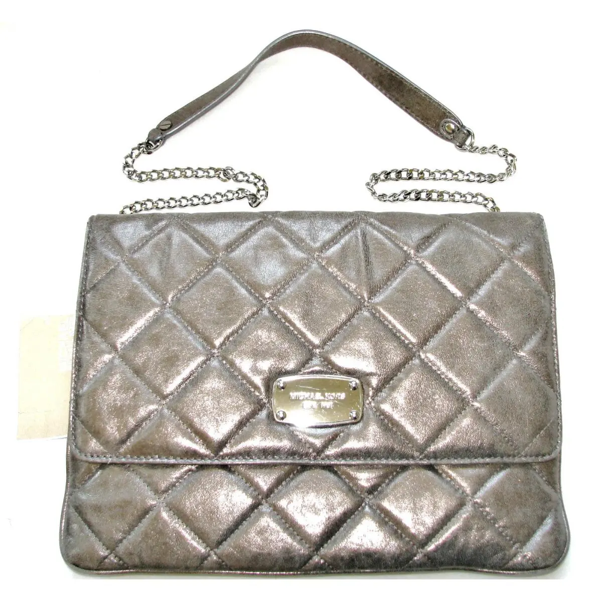 New-michael Kors Hamilton Quilt Nickel Leather+silver Clutch Shoulder/hand Bag by Michael Kors