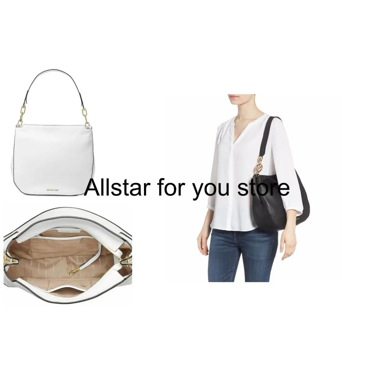 Michael Kors Fulton Leather Large Hobo Large Shoulder Bag Optic White / Gold