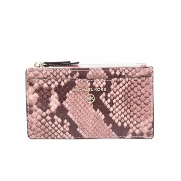 Michael Kors Jet Set Snakeskin-print Leather Wallet Pink Card Slot Co