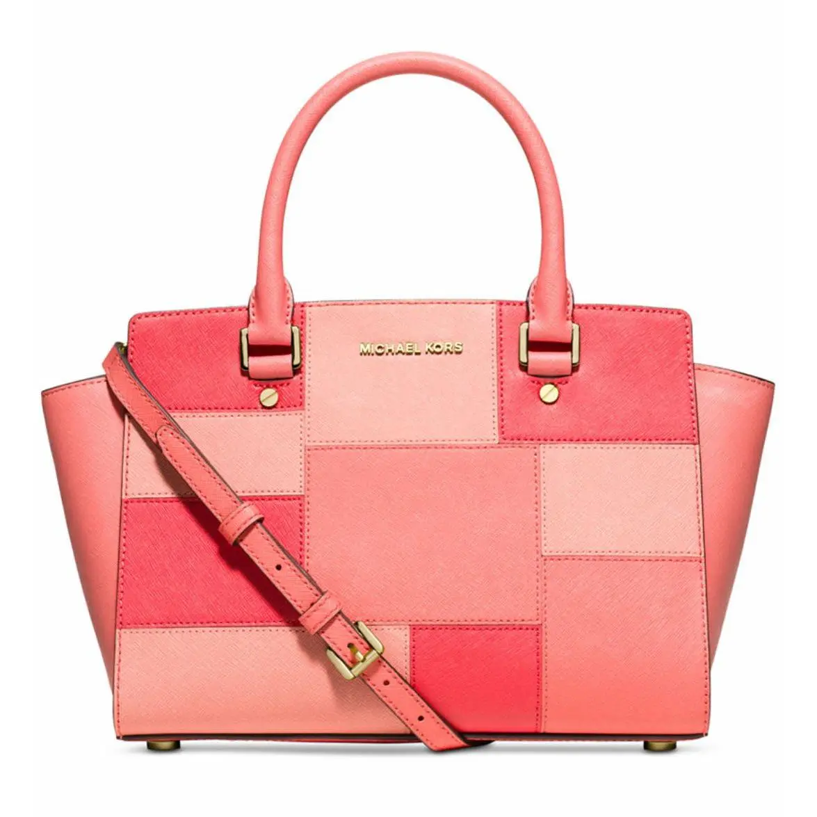 Michael Kors Selma Md Tile Patch Top Zip Satchel Pink Grapfruit