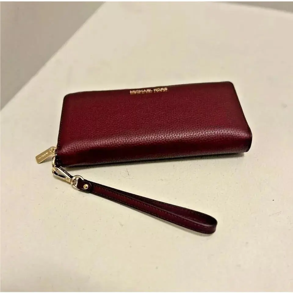 Michael Kors Large MK Clutch Wristlet Oxyblood Long Leather Wallet Phone Holder