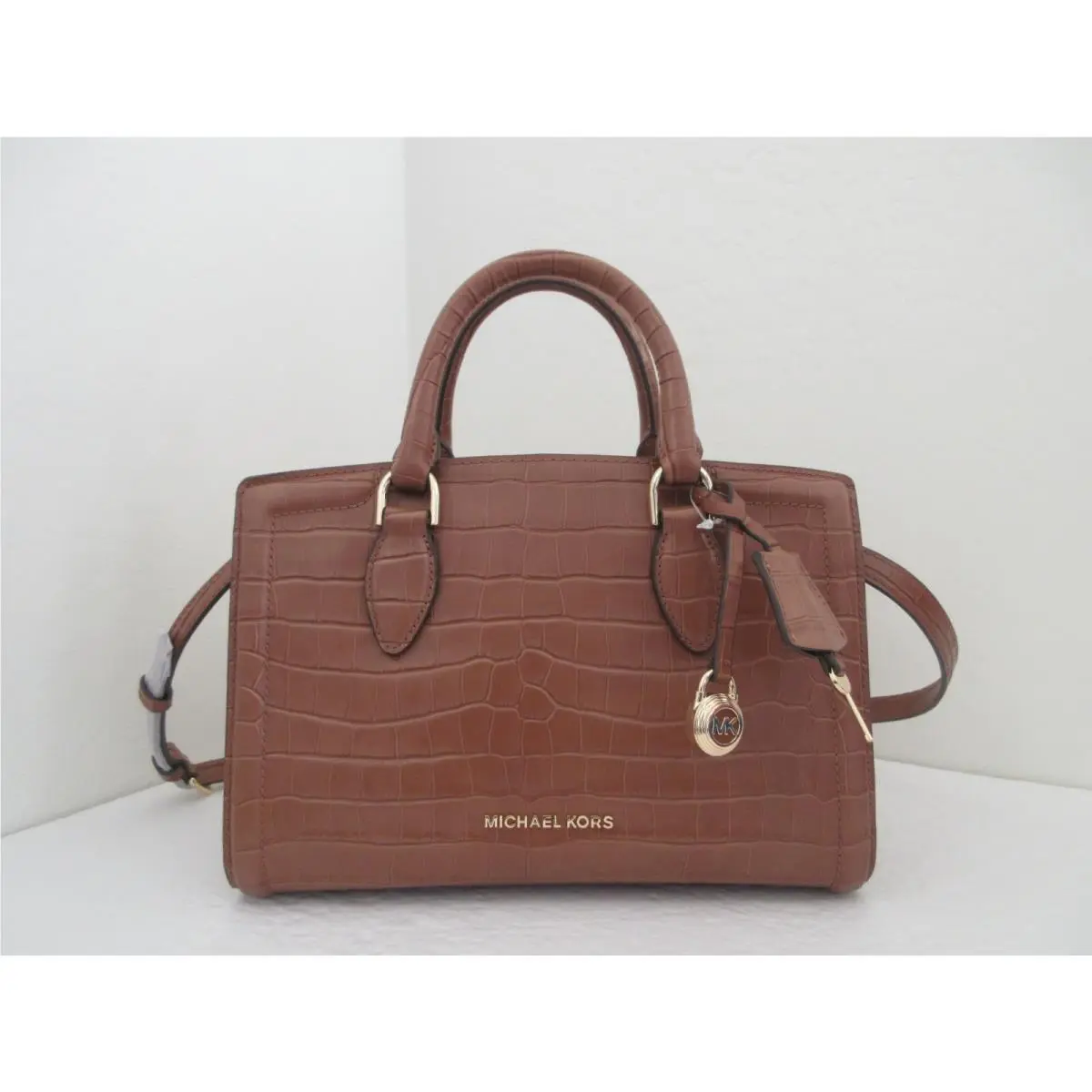 Michael Kors Zoe Medium Croc Embossed Leather SATCHEL-$378-CHESTNUT