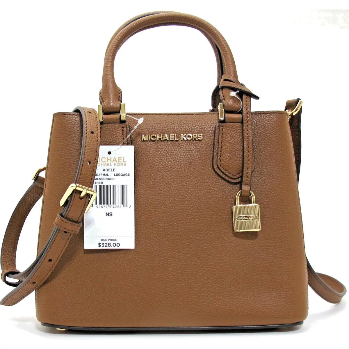 Michael Kors Adele Md Leather Messenger Crossbody Luggage Brown