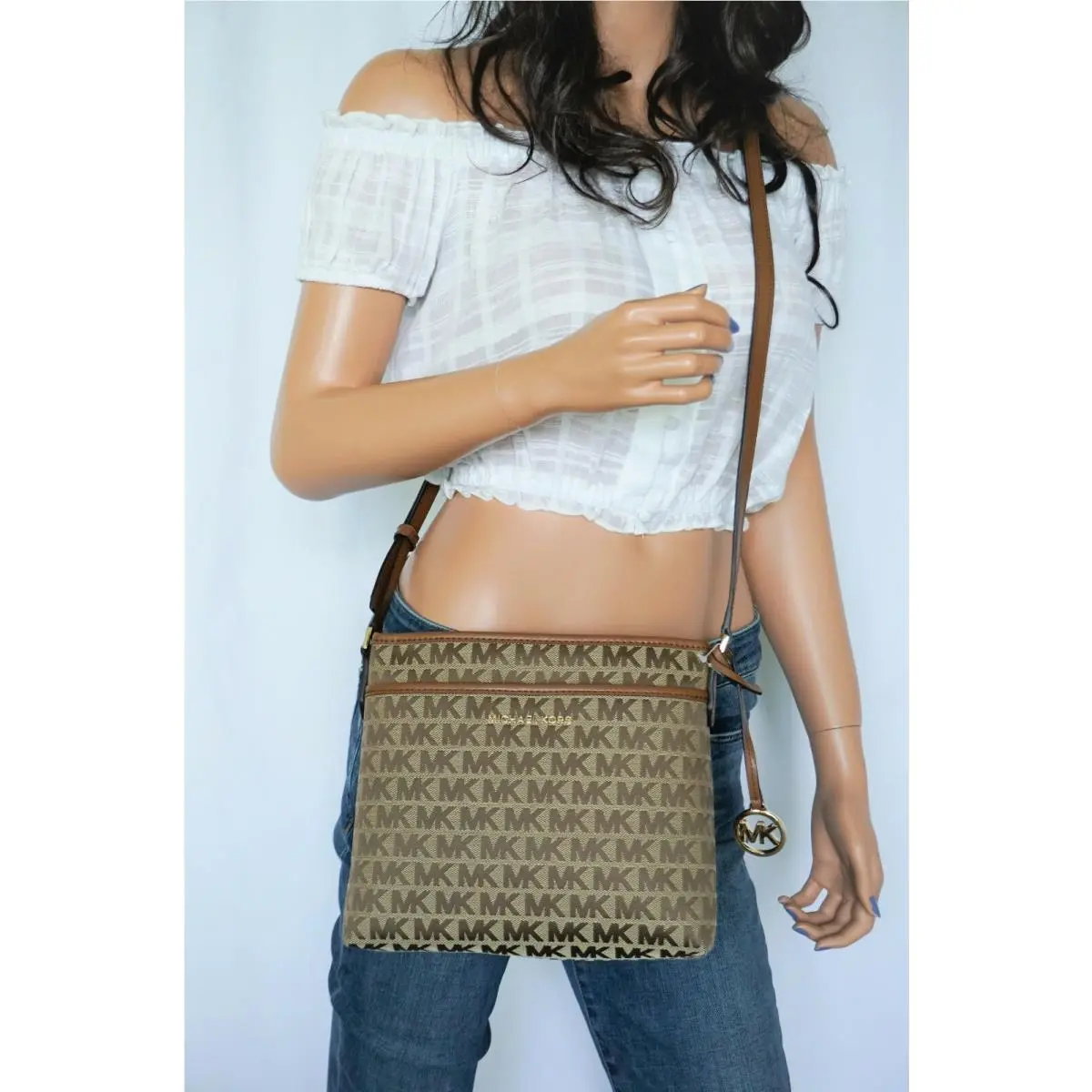 Michael Kors Bedford Small North South Crossbody Bag MK Brown