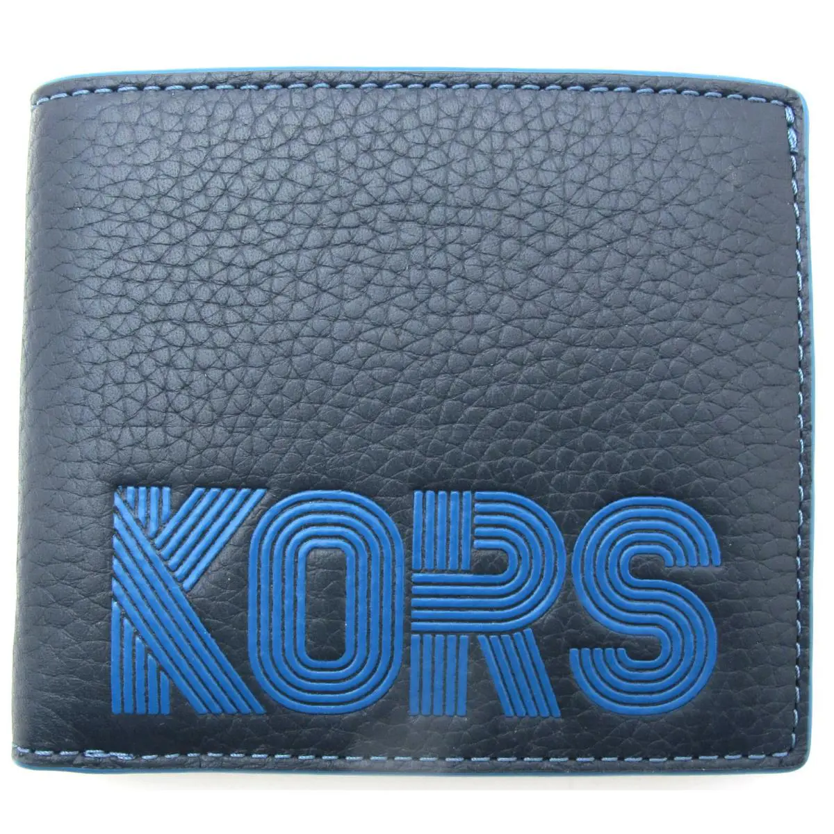 Auth. Michael Kors Cooper Mens Bifold Wallet Leather Embossed Kors Navy/blue