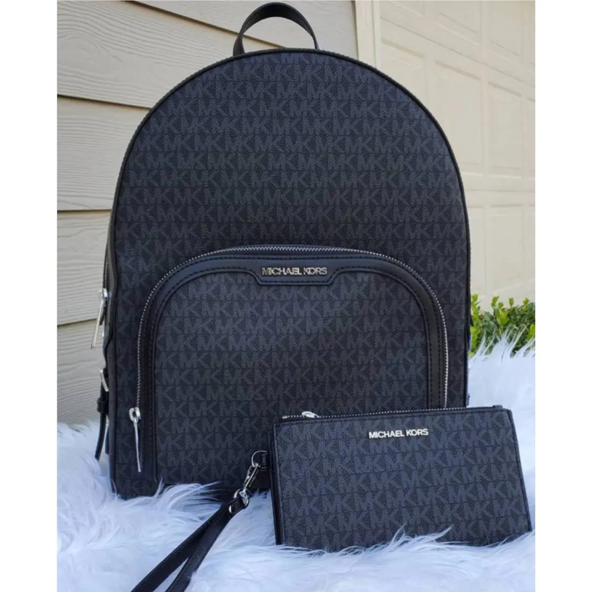 Michael Kors Jaycee Large Backpack + Wallet Set IN Black Signature