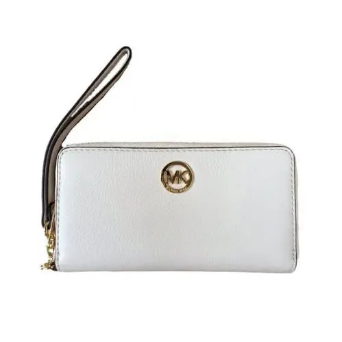 Michael Kors Fulton Pebbled Vanilla White Phone Case Wristlet Wallet