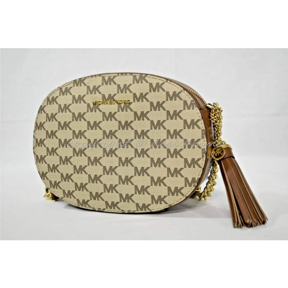 Michael Kors Ginny Medium Messenger/shoulder/crossbody Bag Natural/luggage Brown