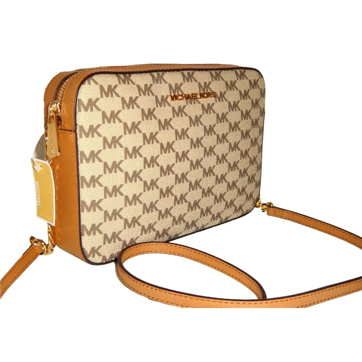 Michael Kors Jet Set MK Signature LG EW Crossbody Bag Natural Acorn 38H7XTTC3V