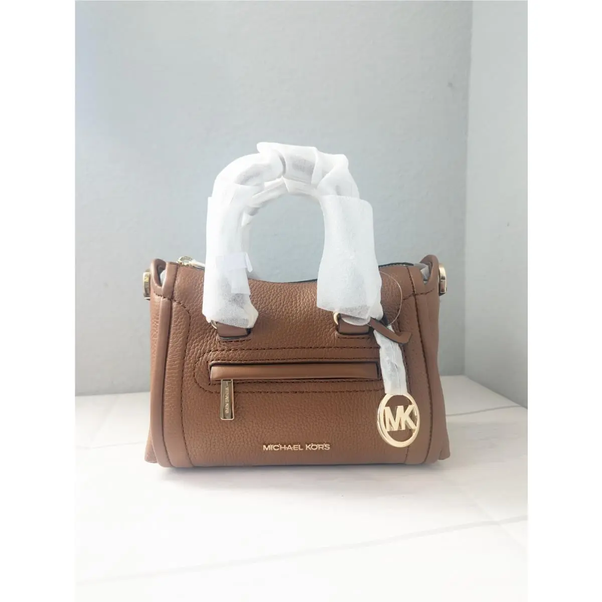 Carine Extra-small Pebbled Leather Satchel In Luggage/gold by Michael Kors