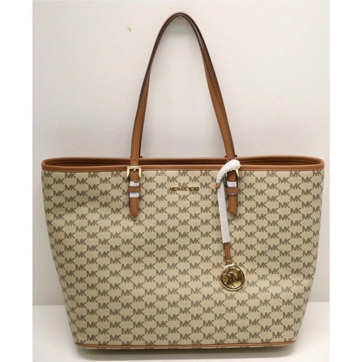 Michael Kors Jet Set Travel Large MF Logo Carryall Tote Natural/luggage