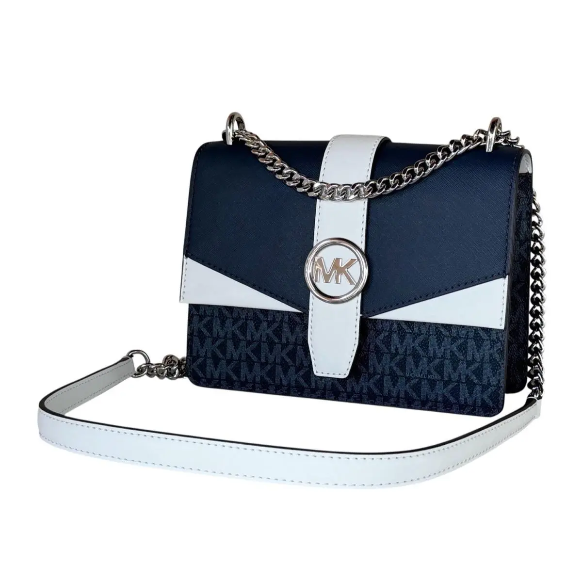 Michael Kors Greenwich Small Shoulder Flap Crossbody Bag MK Navy Blue Multi