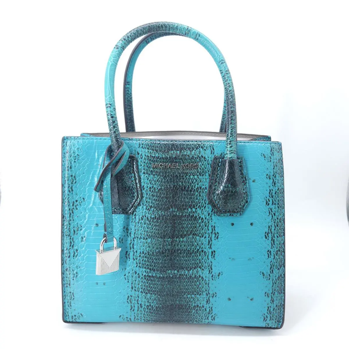 Michael Kors Studio Mercer Snake Medium Convertible Tote Tile Blue Leather