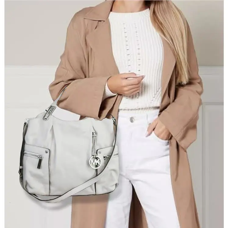 Michael Kors MK Brookton Vanilla Leather E/w Tote Shoulder Bag Purse