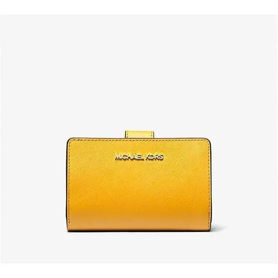 Michael Kors Jasmine Yellow Medium Saffiano Leather Wallet-msrp