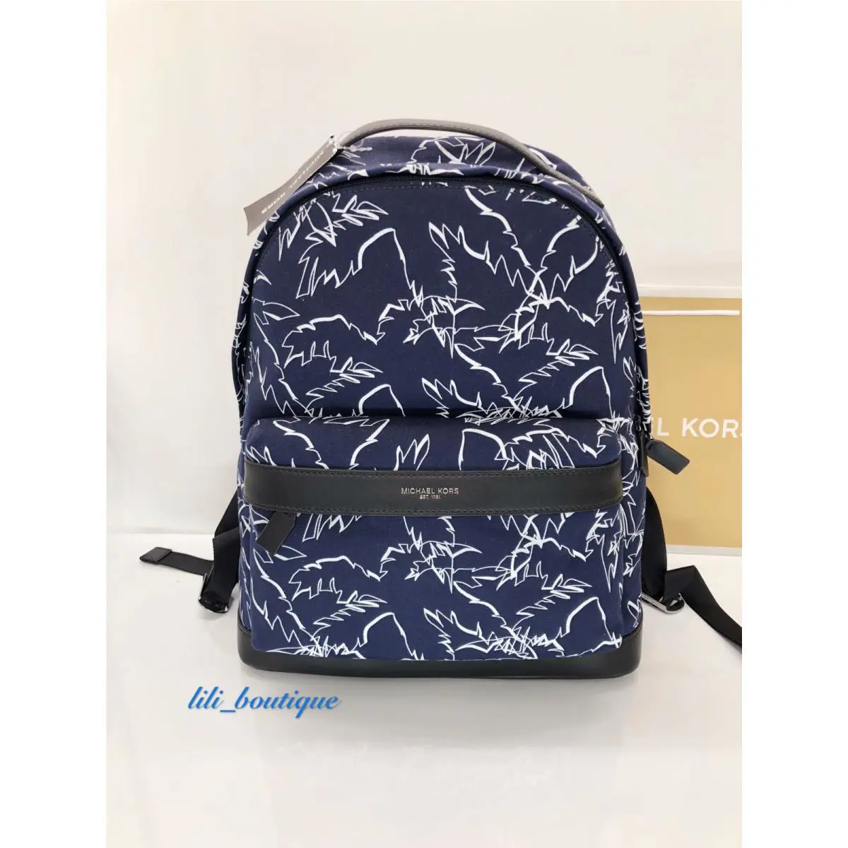 Michael Kors Men Grant Backpack Travel Notebook Laptop Cotton Palm Navy