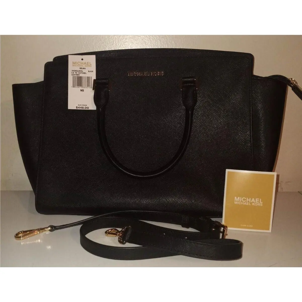 Michael Kors Selma Retail Black Large Top Zip Satchel Bag For Woman