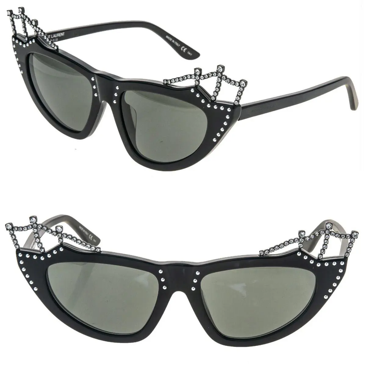 Saint Laurent Tiara SL122 Bat Stud Crystal Cat Eye Bat Black SL 122 Sunglasses