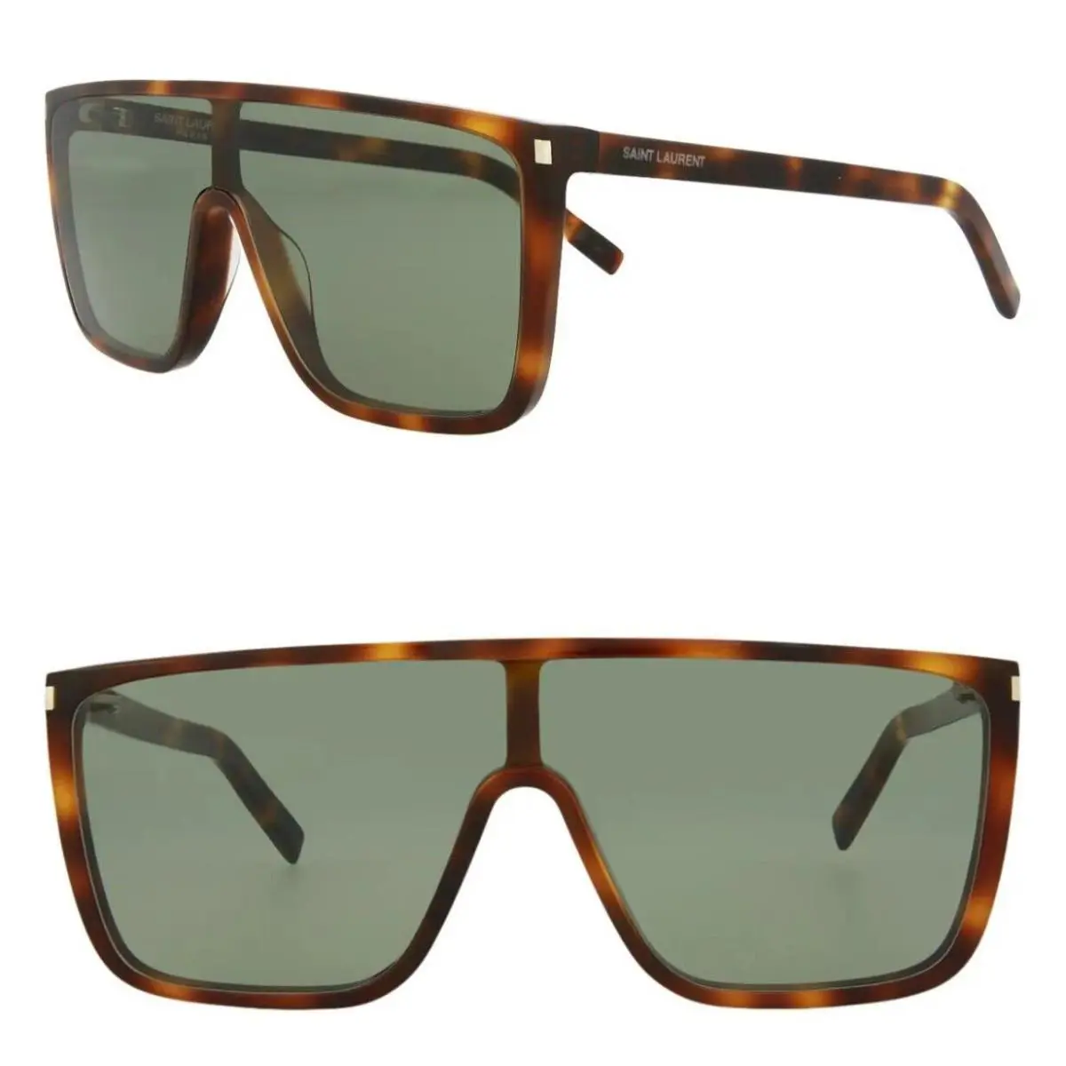 Saint Laurent SL364 Mask Ace 002 99mm Oversized Shield Sunglasses Havana / Green