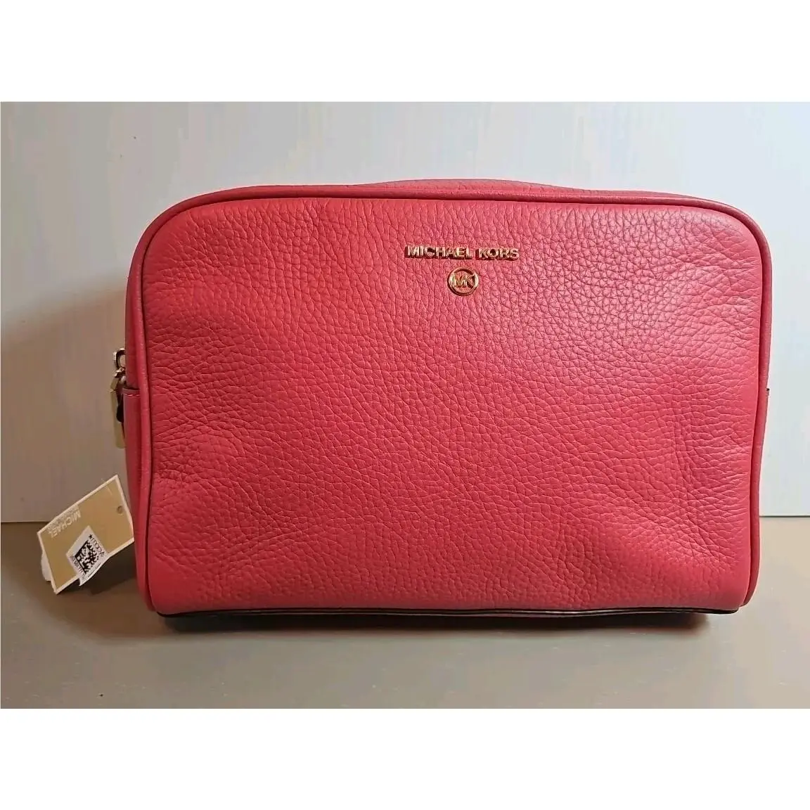 Michael Kors Jet Set Charm Zip Travel Zip Closure Pouch Leather Berry Sorbet
