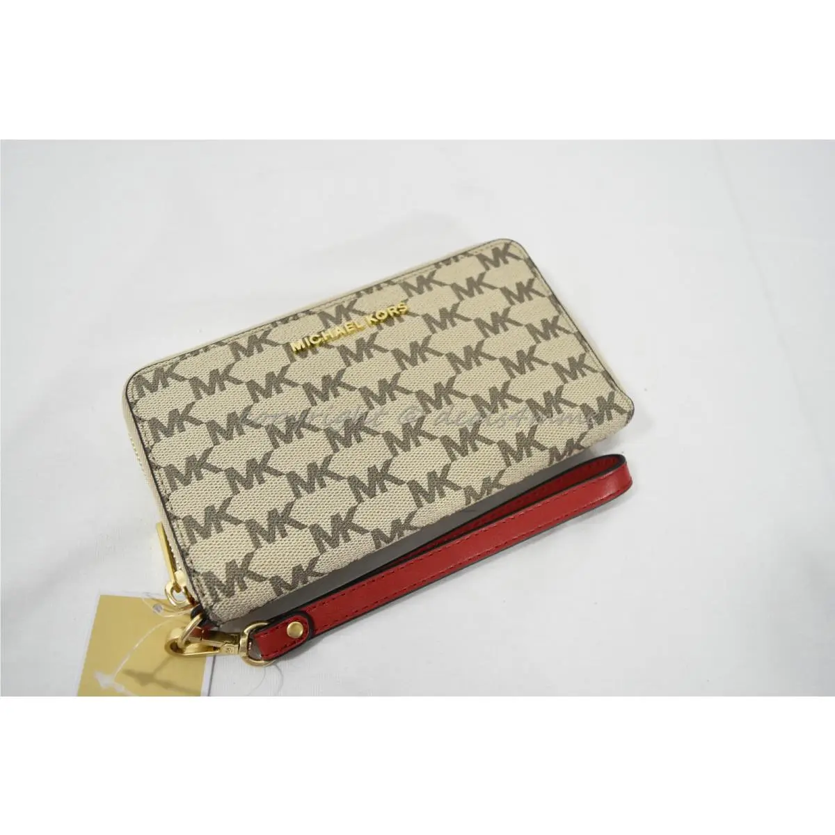 Michael Kors Jet Set Large Multi-function Phone Case Wallet/wristlet Natural/red