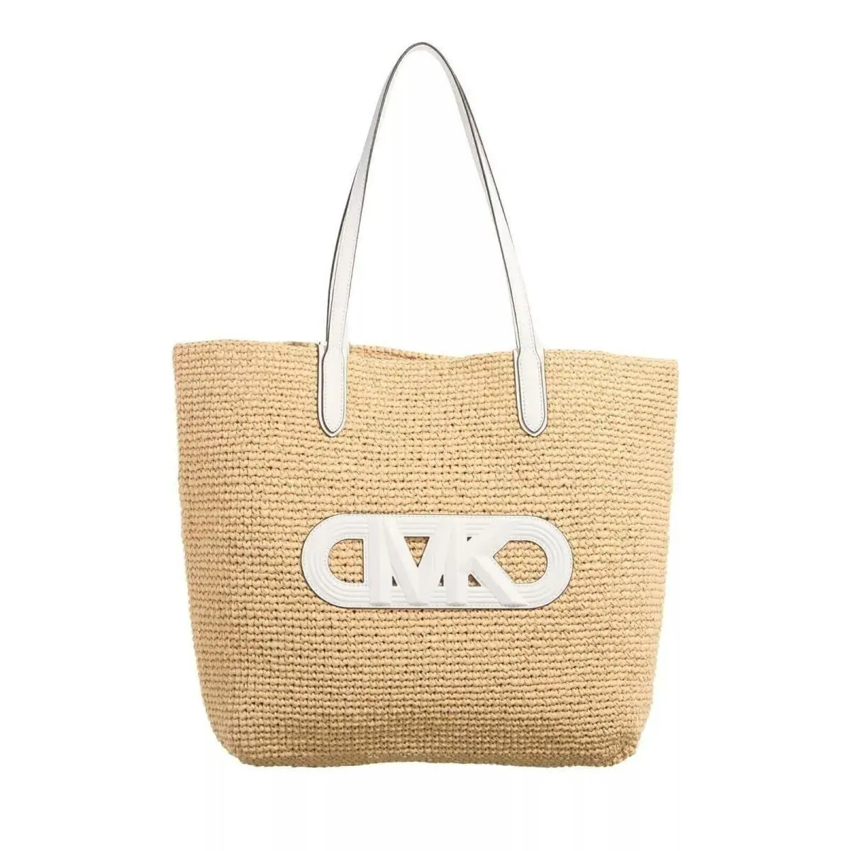 Michael Kors Women`s Eliza XL Straw Tote Bag Handbag Natural Optic White