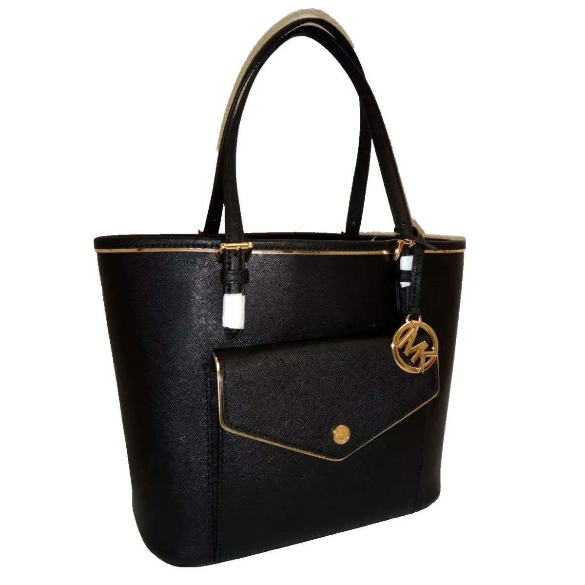 Michael Kors Women Saffiano Frame MK MD Pkt MF Tote Bag Black Leather 38F7XFMT2L
