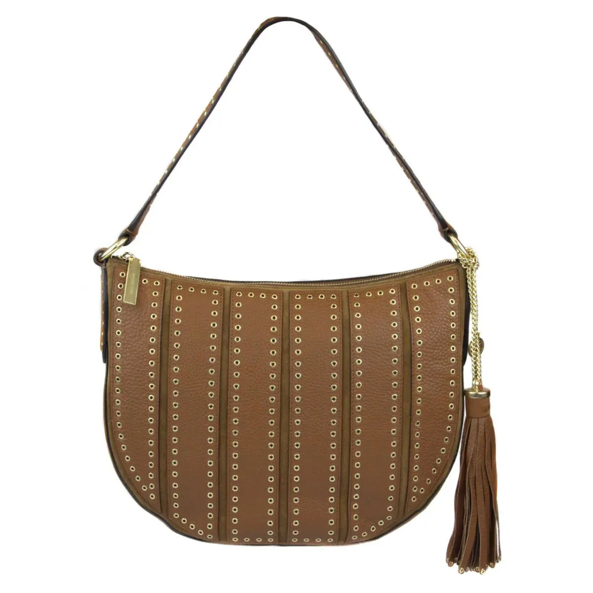 Michael Kors Women`s Dark Caramel Brooklyn Grommet Leather Hobo Purse Bag Ret