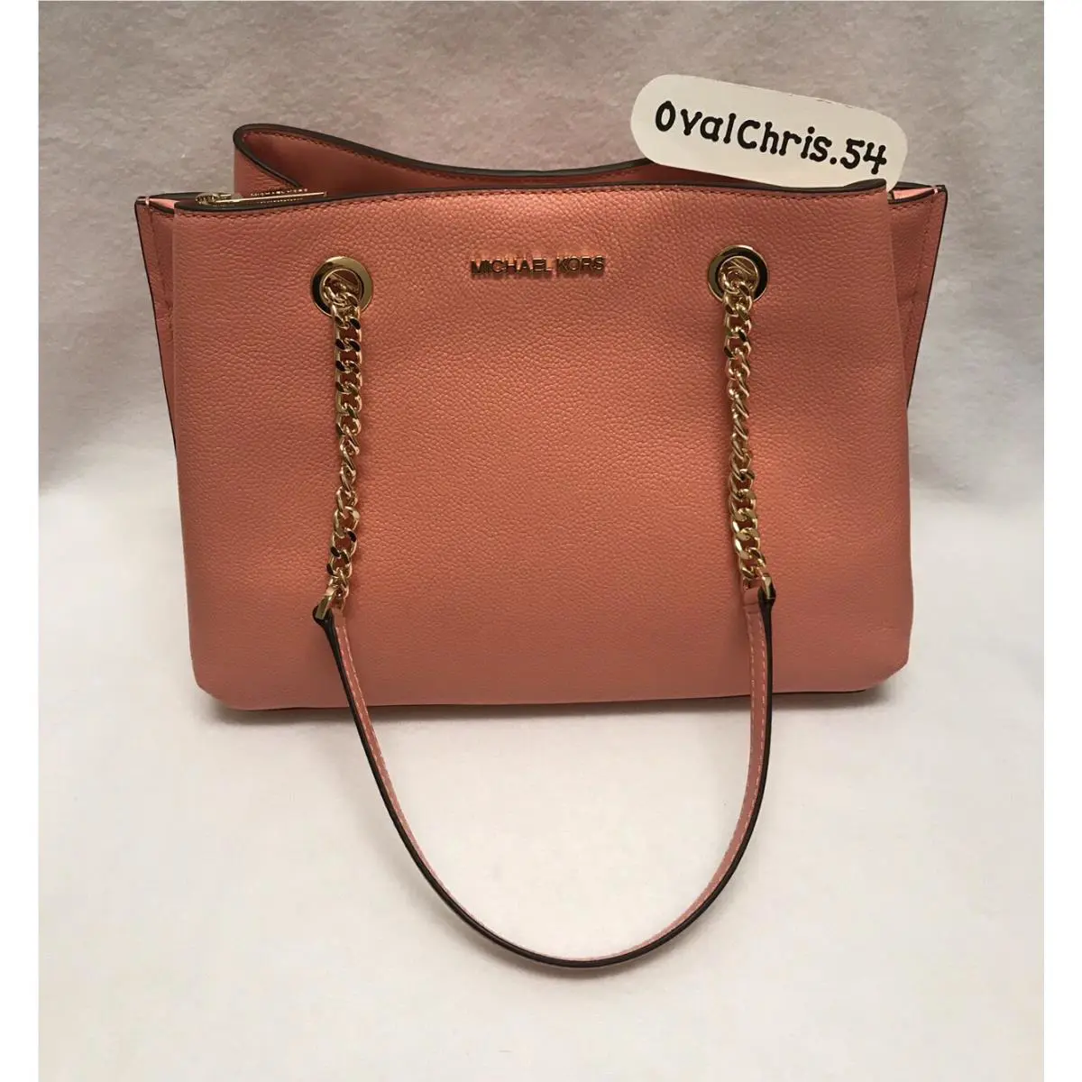 Michael Kors Teagen Large Peach Pebbled Leather Long Drop Tote Shoulder Bag