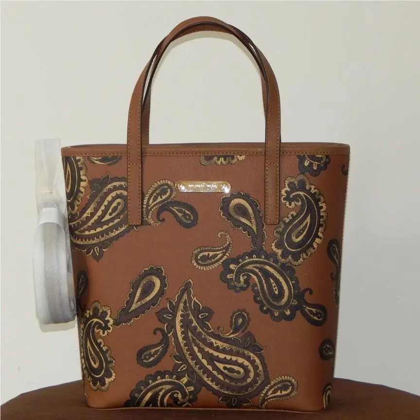 Michael Kors Emry Paisley Print Luggage Brown Top Zip Medium Tote Bag