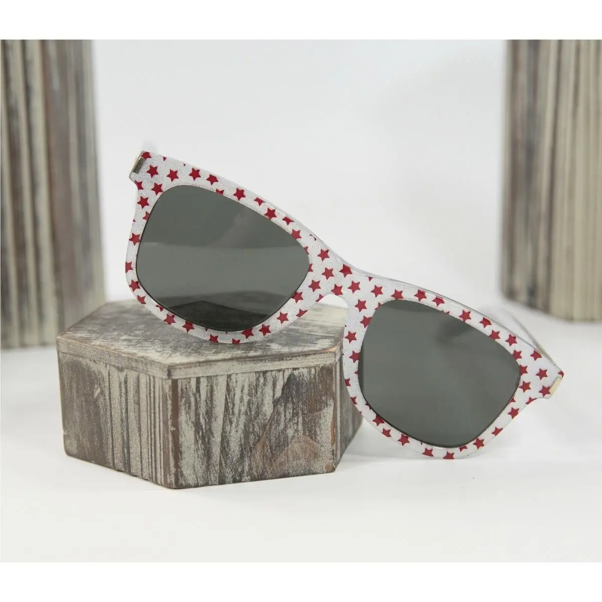 Saint Laurent SL51E Red Stars Silver Glitter Logo Acrylic Square Sunglasses by Yves Saint Laurent