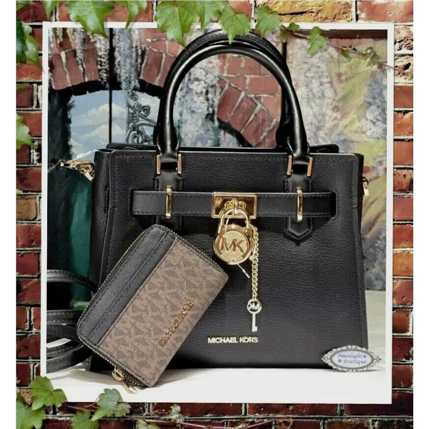 Michael Kors Hamilton Small Top Zip Satchel Bag + Wallet In Black Leather