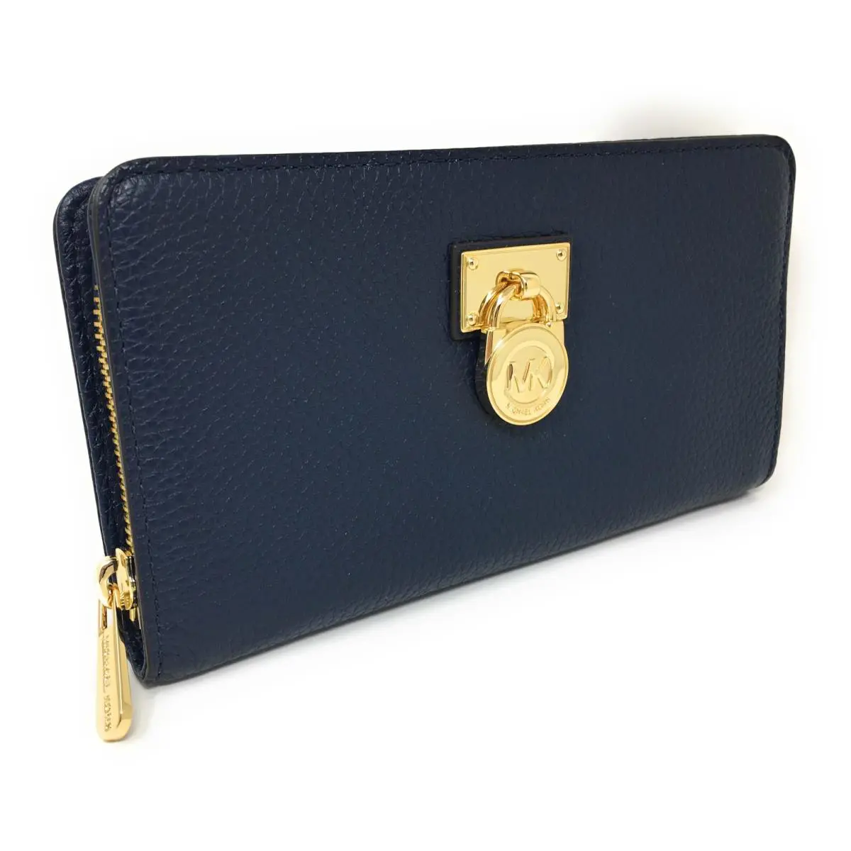 Michael Kors Hamilton Traveler Large Zip Around Navy Blue Leather Wallet: