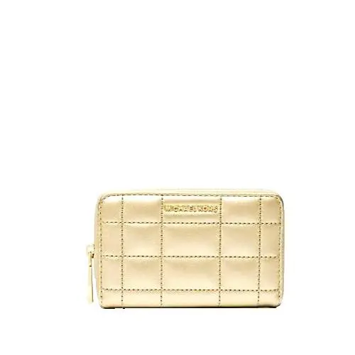 Michael Kors Small Metallic Pale Gold Quilted Leather Wallet Coin Purse Wristlet