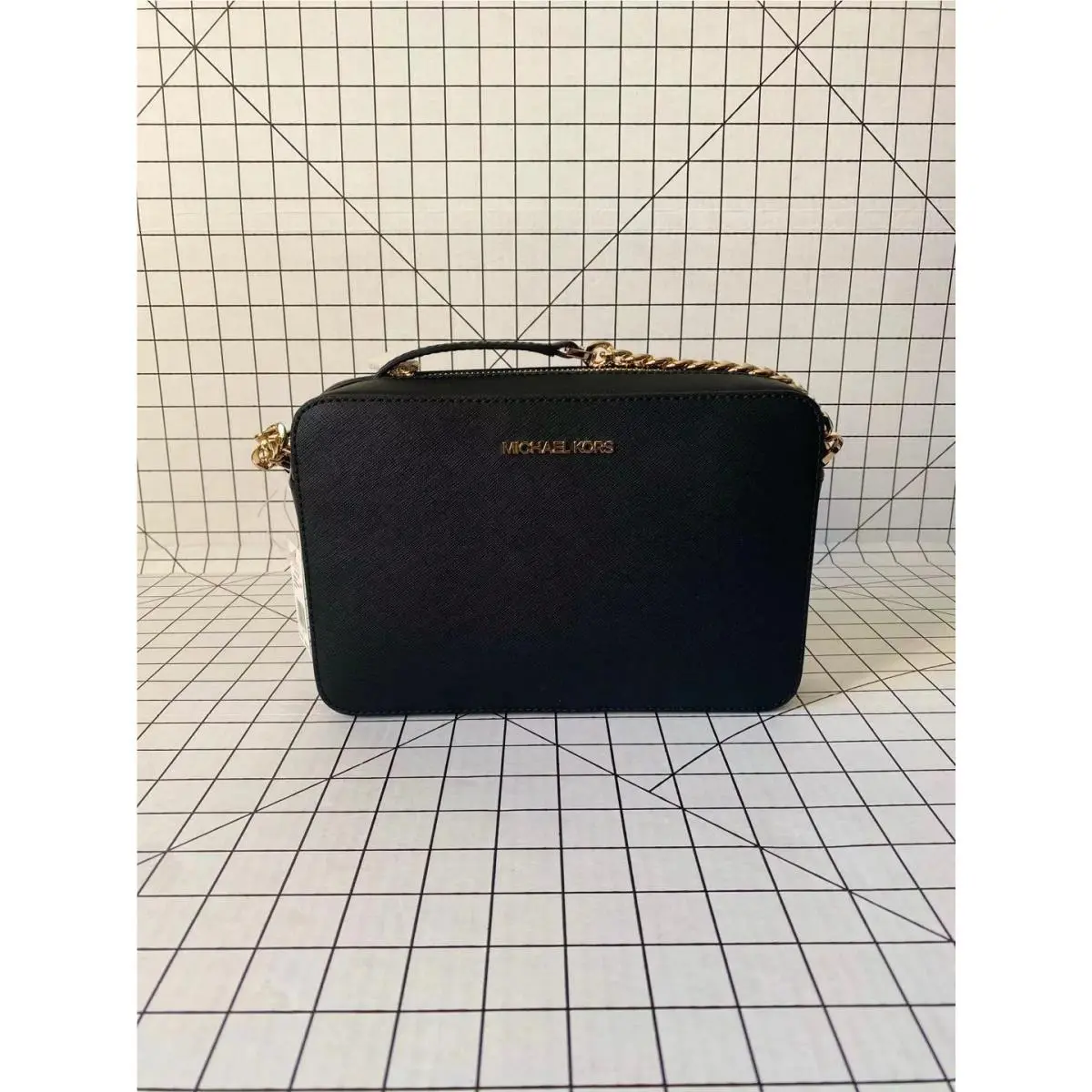 Michael Kors Jet Set Large Black Saffiano Leather MK Crossbody Bag