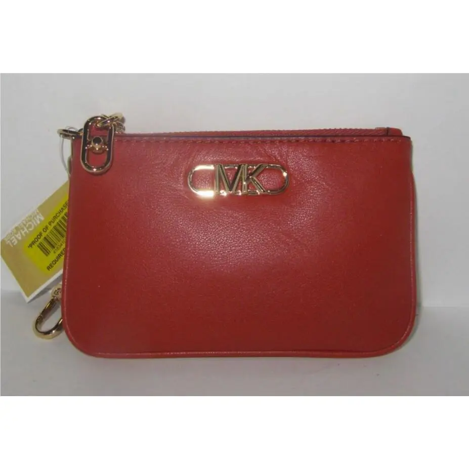 Michael Kors Parker Key Card Holder Wallet Deep Orange Color Leather