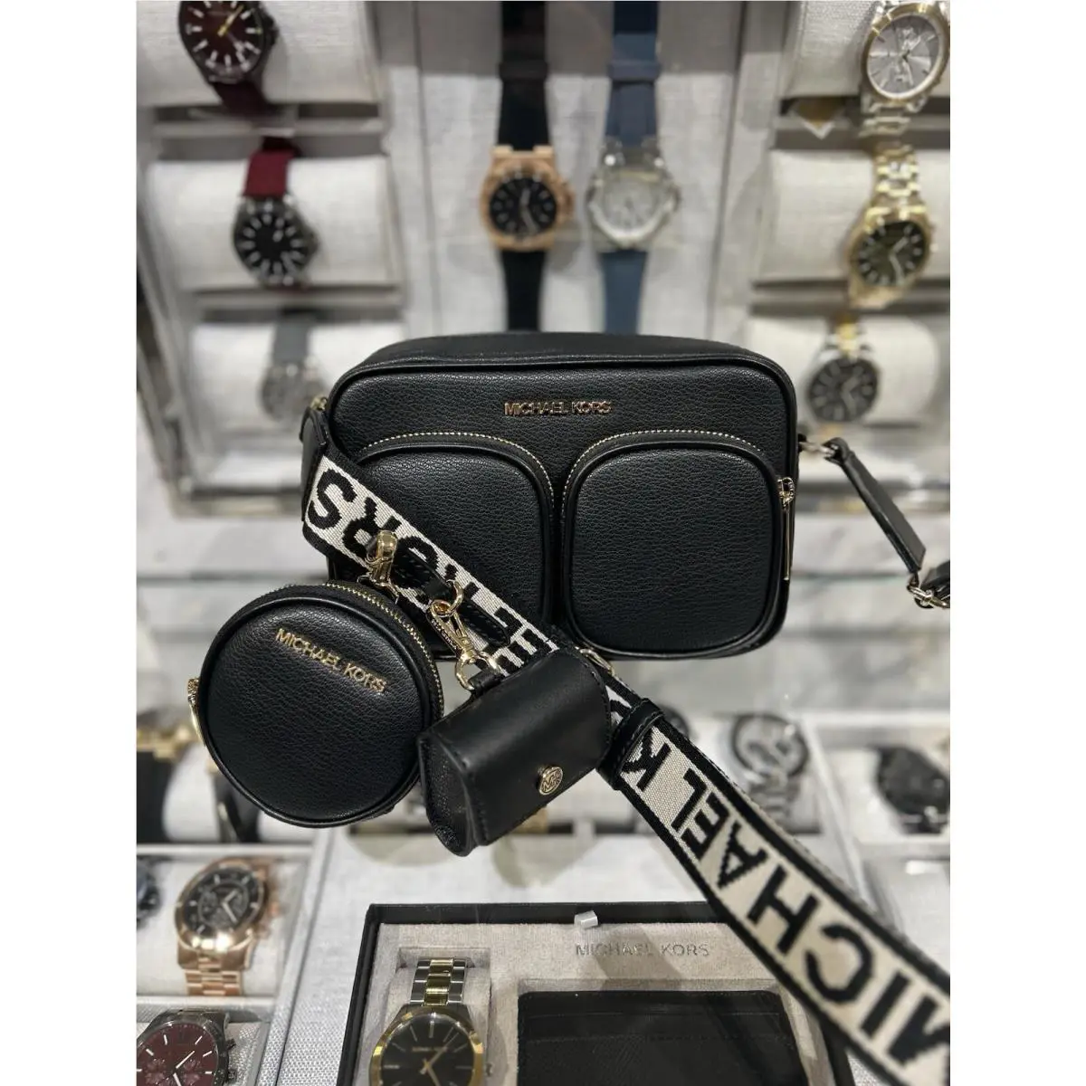 Michael Kors Purse Women Medium Crossbody Bag Leather Handbag Messenger Black