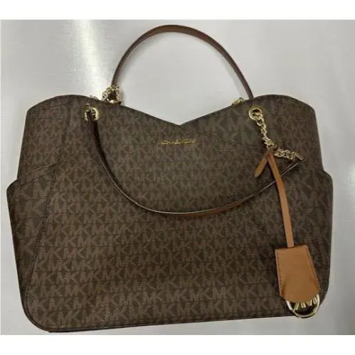 Michael Kors Jet Set Large X Chain Brown Vanilla MK Signature Shoulder Bag